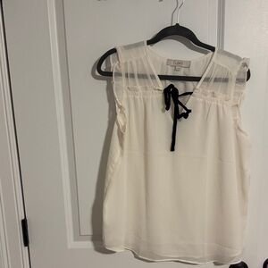 LOFT Women's Cream Blouse with Black Tie Detail